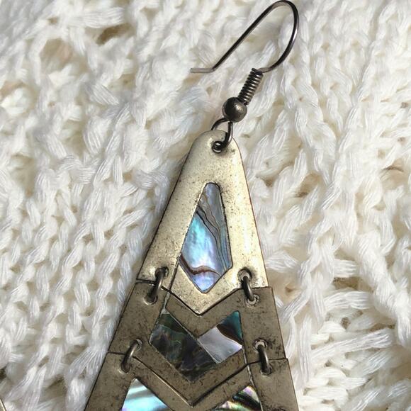 Vintage Made in Mexico Mother of Pearl or Abalone Shell Tiered Earrings - Picture 3 of 15